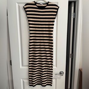 Zara Black and Tan Striped Midi Dress